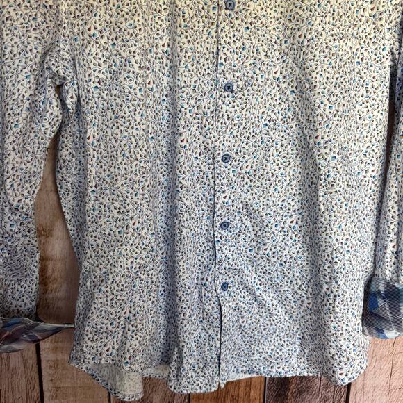 Robert Graham Shirt Casual Button Up Large White Blue Long Sleeve Pattern Cuff - Picture 4 of 8